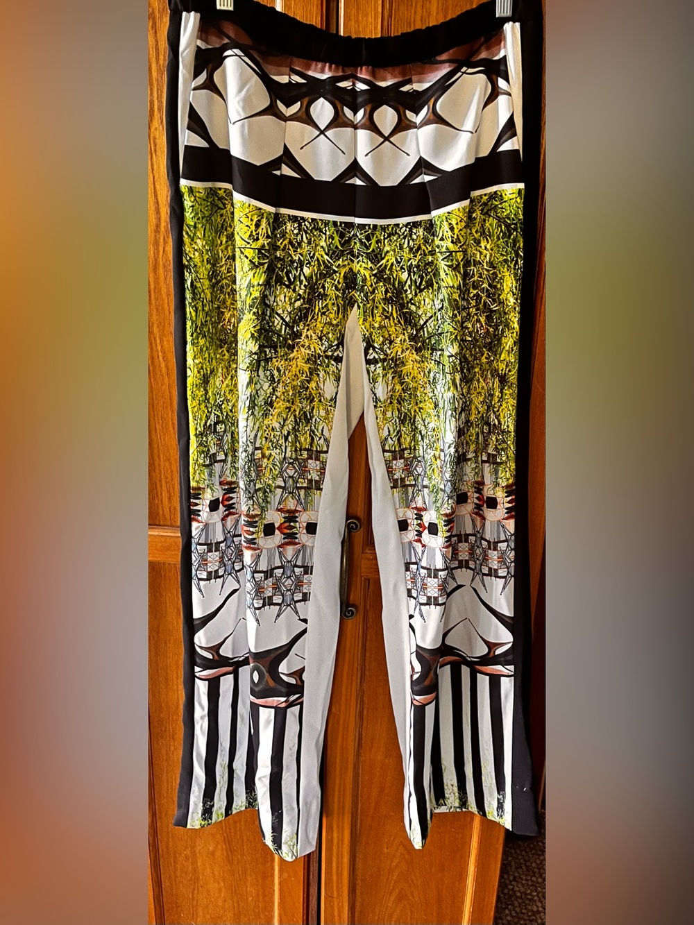 Clover Canyon Green White and Black Botanical-Print  Pant. 40” long.
